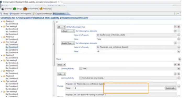 Figure 1. CONFIDENCE DEGREES given by students enact adaptive rules  defined through properties and conditions logics available in the RECOURSE  authoring tool