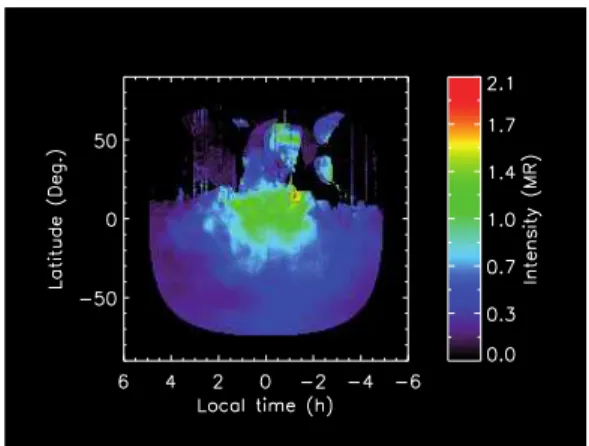 Figure 1: Statistical map of the O 2 (a 1 ∆) nightglow  generated with nadir VIRTIS-M-IR observations