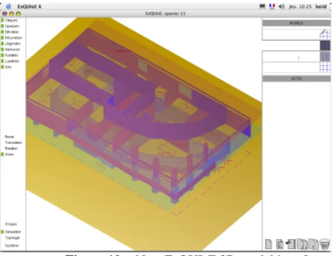 Figure 11 :  New EsQUIsE topological graph interface The  changes  of  EsQUIsE  interface  and  of  the  virtual environment  lead  to  an  increase  of  the  architectural  sketch support,  to  a  virtual  paper  keeping  the  polyvalence  and flexibility