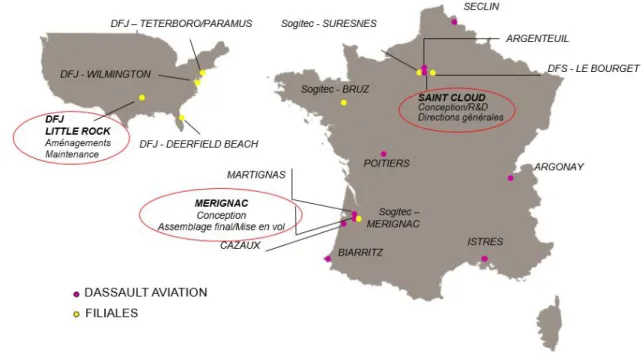 Figure 2 – Implantation géographique des sites industriels du Groupe Dassault Aviation 