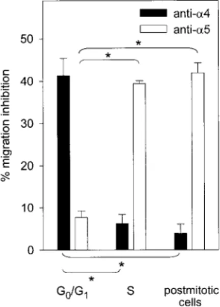 Figure 5. Adhesion of synchronized LTC-ICs on Fn. (A) Adhesion of LTC-ICs was determined on Fn- or BSA-coated plates at indicated stages of the cell cycle (n ⫽ 4).