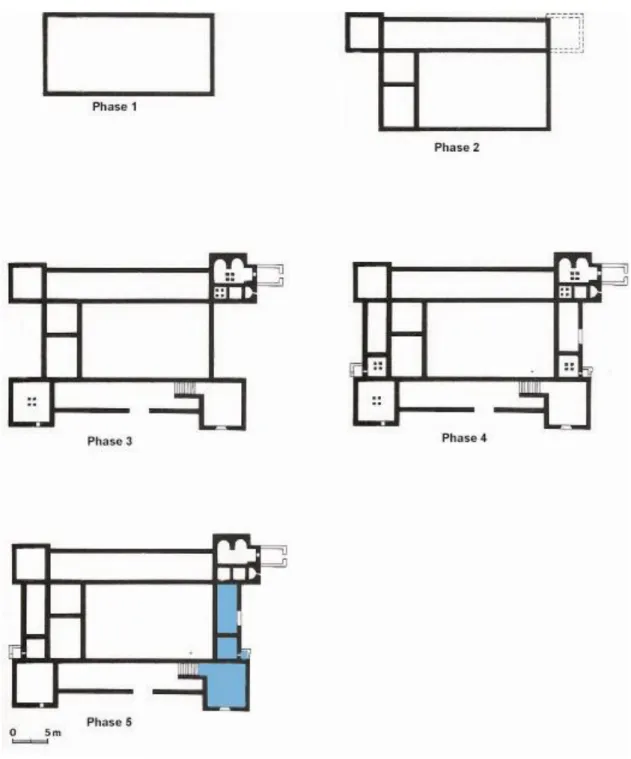 Fig. 5 - Plan avec les différentes phases architecturales de lavilla définies par Clémentine Poskin   (plan réalisé par Clémentine Poskin)