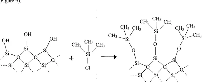 Figure 9. Schematisation de la reaction de silanisation de la silice. 