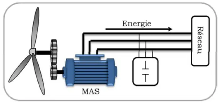Figure 31 : Eolienne à vitesse fixe directement couplé au réseau