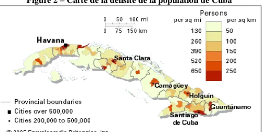 Figure 2 – Carte de la densité de la population de Cuba 