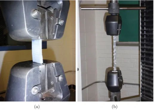 Figure 10: Uni-axial tensile test: (a) Strain = 0; (b) Strain = 400%