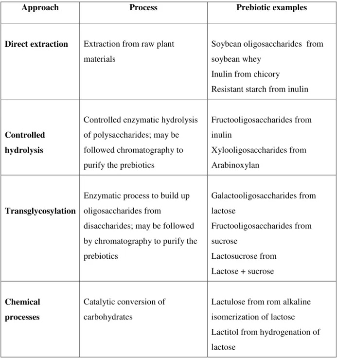 Table 1.1: Main approaches used for the production of prebiotic carbohydrates (Playne 