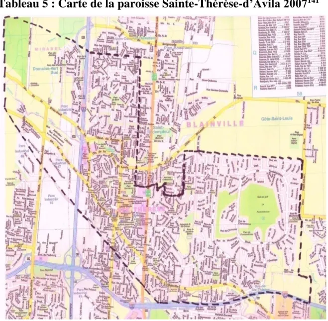 Tableau 5 : Carte de la paroisse Sainte-Thérèse-d’Avila 2007 141