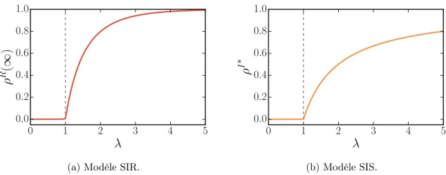 Figure 1.10 – Transition de phase pour les modèles standards de propagation en champ moyen