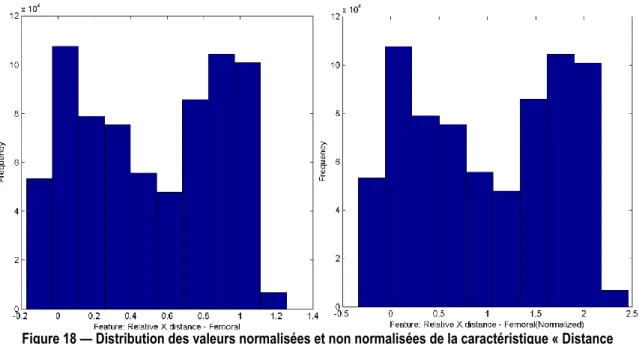 Figure 18 — Distribution des valeurs normalisées et non normalisées de la caractéristique « Distance  horizontale relative » — Normalisées en utilisant la valeur moyenne 