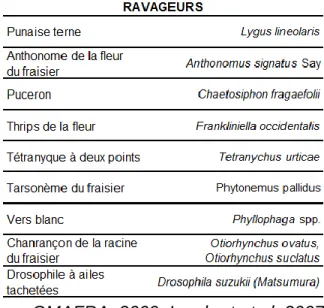TABLEAU 1 : Maladies et ravageurs du fraisier 