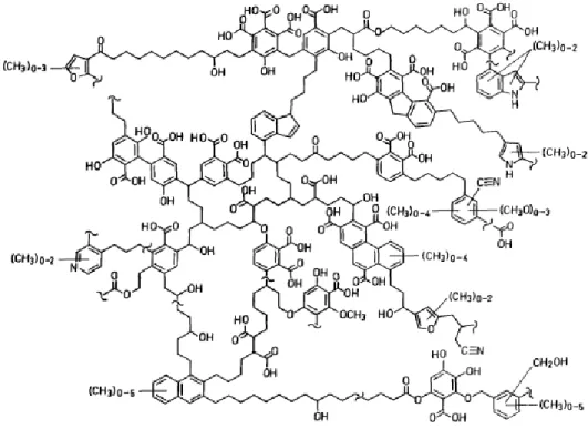 Figure 1.5 Structure moléculaire possible de la matière organique contenue dans l’eau potable qui  présente bien la complexité de la molécule (Schulten and Schnitzer, 1993)