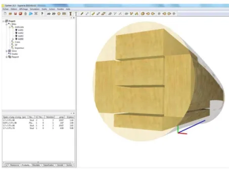 Figure 13 :  Example of a cutting pattern for a log after simulation using Optitek software