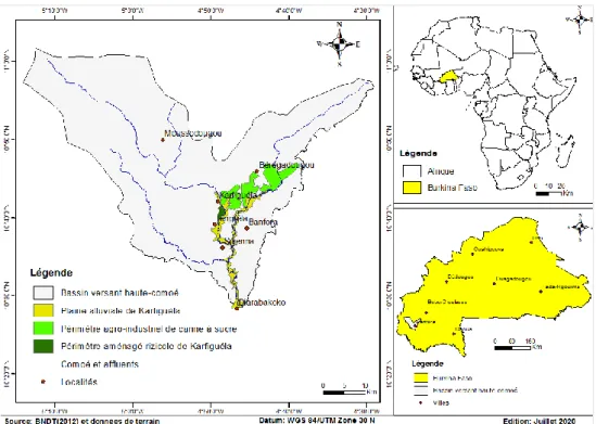 Figure 3.1. Localisation du sous-bassin versant de la Haute-Comoé au Burkina Faso. 
