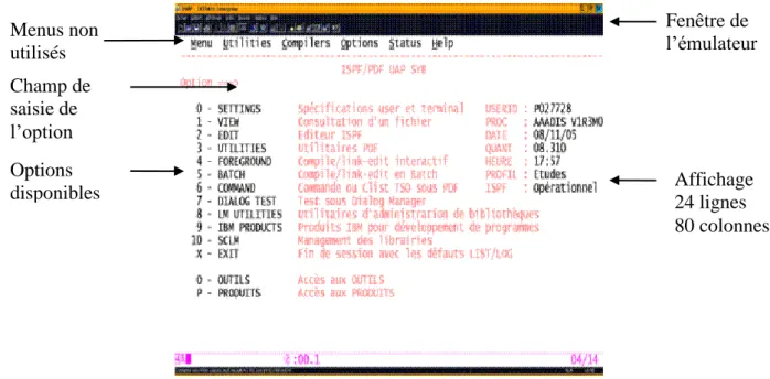 Figure 8 : Ecran d’accueil de l’environnement Mainframe 