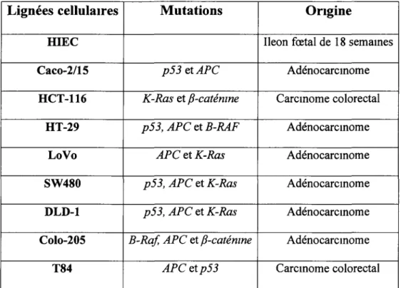 TABLEAU 2: TABLEAU RÉCAPITULATIF DES MUTATIONS ET DE  L'ORIGINE DES DIFFÉRENTES LIGNÉES CELLULAIRES UTILISÉES 