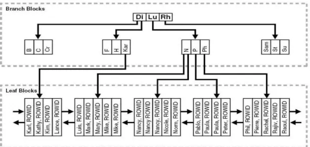 Figure 1-6  - Structure interne d'un index de type B*Tree.  [OWN05] 