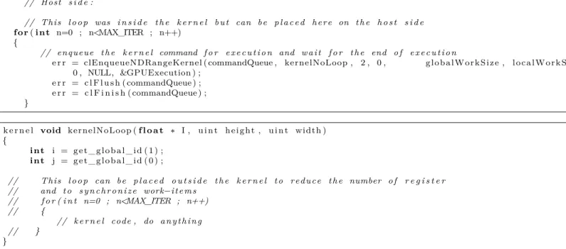 Figure 5.3: Program with a for loop removed from the kernel and placed on the host side.