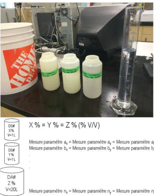 Figure 3.2 : Préparation des dilutions de lactosérum et schéma du protocole de mesure des  paramètres