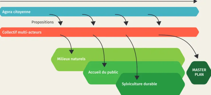 Figure 3. Organisation du travail de l’Agora citoyenne et du Collectif multi-acteurs de juin 2019 à juin 2020.