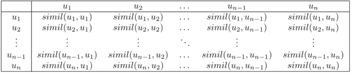 Table 11: Model of a similarity matrix