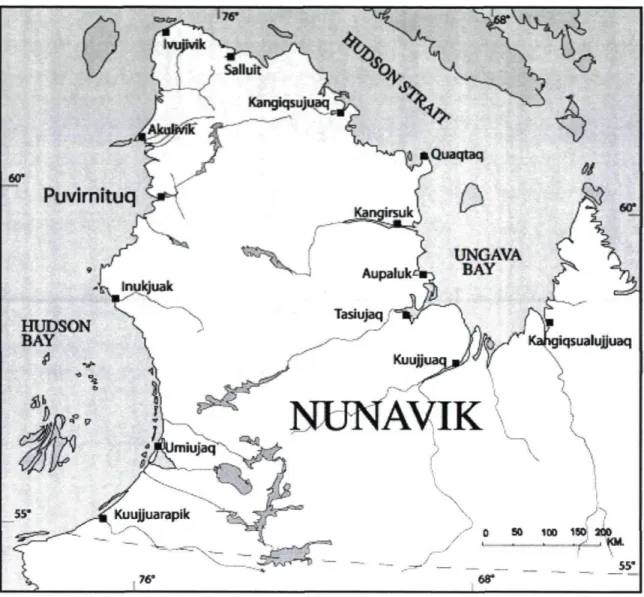 Figure 5.1 Distribution of the 14 Inuit communities of Nunavik. Source: 