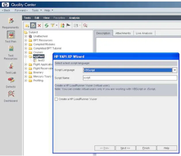 Figure 3-18 Illustration création d’un test automatisé VBScript dans Quality Center 