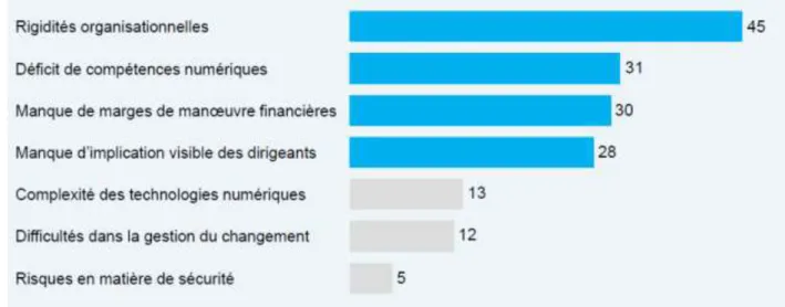 Figure 4 : Principales difficultés perçues pour déployer la stratégie numérique [16, p