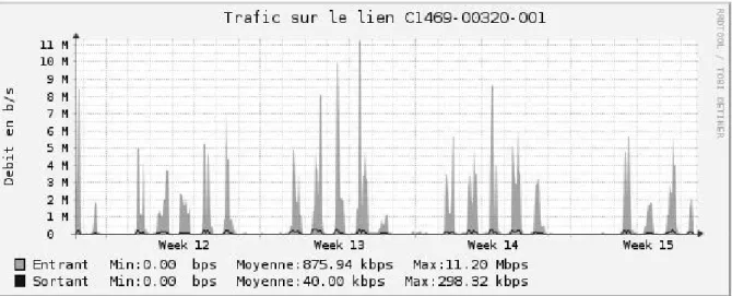 Figure 19 : Statistiques mensuelles lien ADSL 18 Mbps max site St Paul 