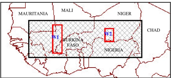 Figure 1 : Location of the two windows (W1 et W2) selected for the study.