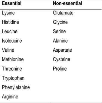 Table 1-1 Nutritional classification of amino acids in broilers. 