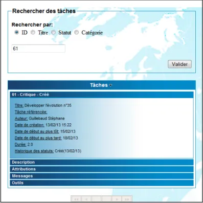 Figure 3.4, Zone de contenu de la page de recherche des tâches. 