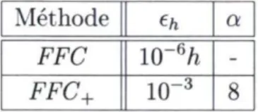 TAB. 5.1 - Paramètres utilisés pour les tests numériques. 