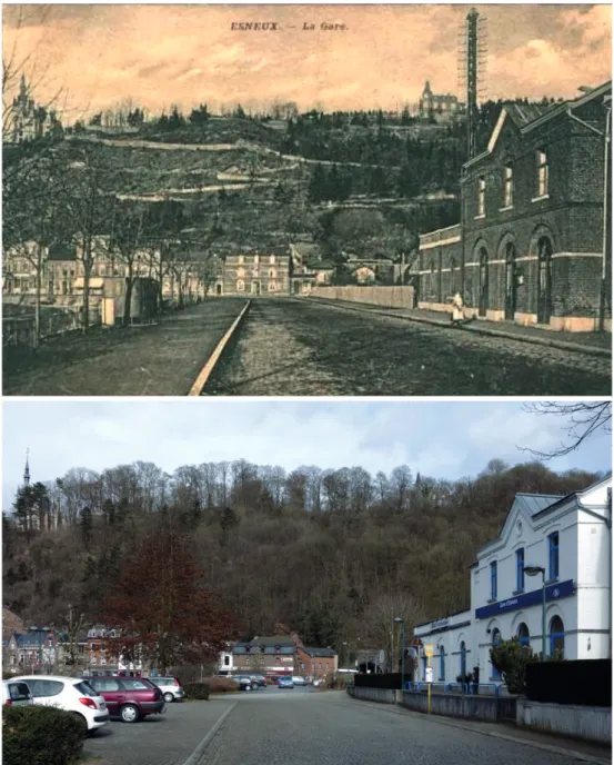Figure 3 : un même paysage d’Esneux vers 1900 et en 2017.