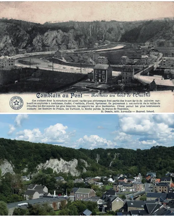 Figure 4 : un même paysage de Comblain-au-Pont vers 1900 et en 2016
