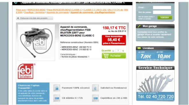 Figure 12 - Capture d'écran d'une page de détail sur Pièces Avenue 
