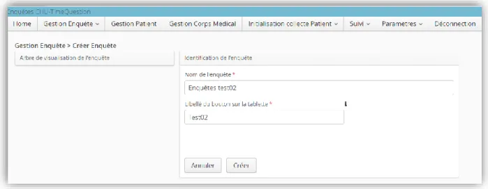 Figure 11 : Fenêtre pour la création d’une enquête. 