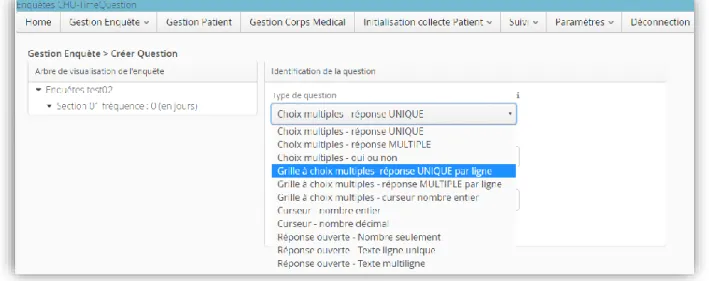 Figure 16 : Choix du type de question. 