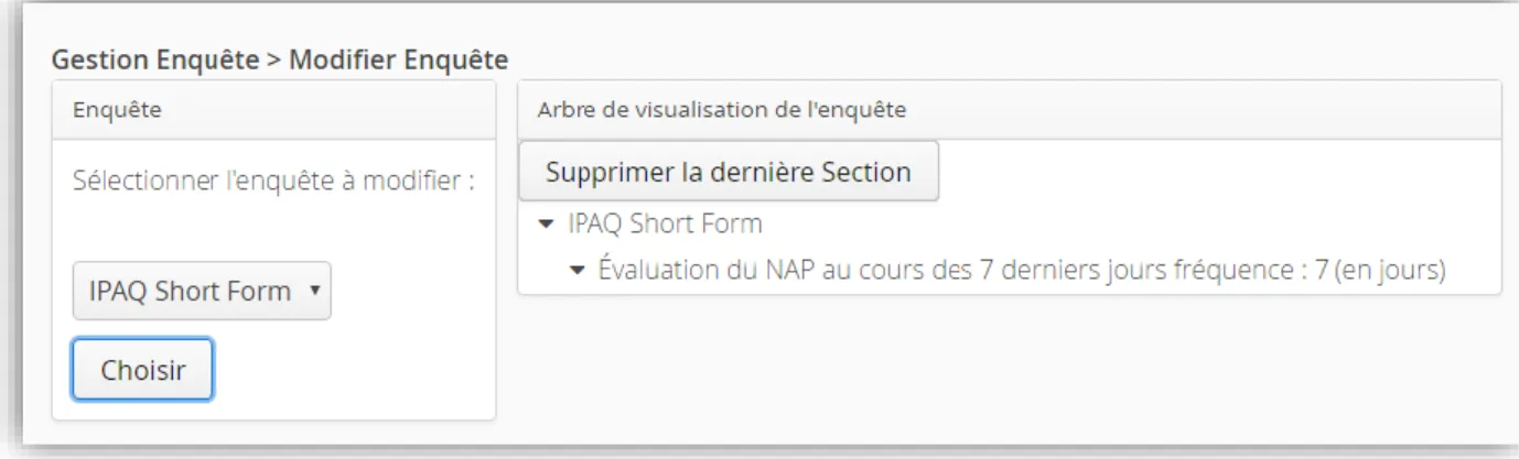 Figure 20 : Onglet modifier enquête 