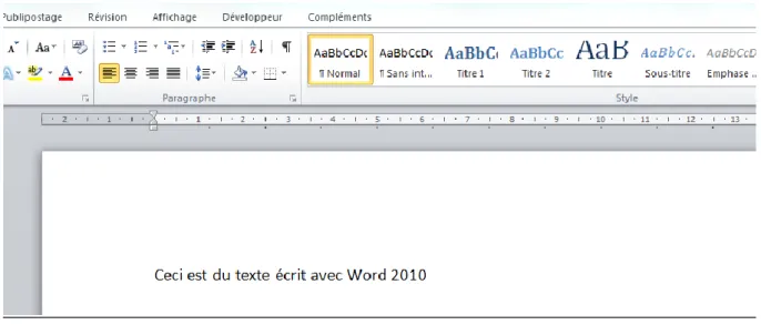 Figure 11 : Exemple de texte visualisé dans Word 2010 