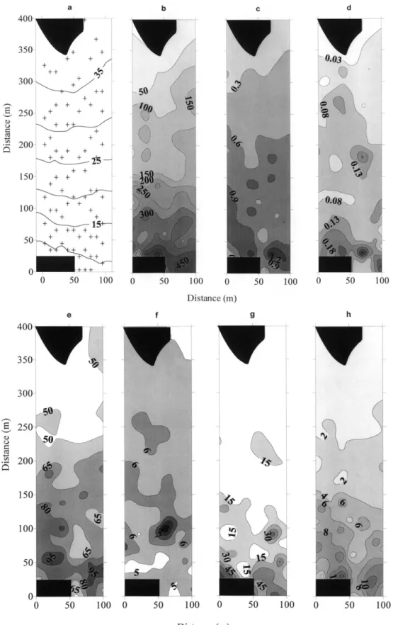 Fig. 4. Cartes de distribution des différents paramètres biométriques de l’herbier à P