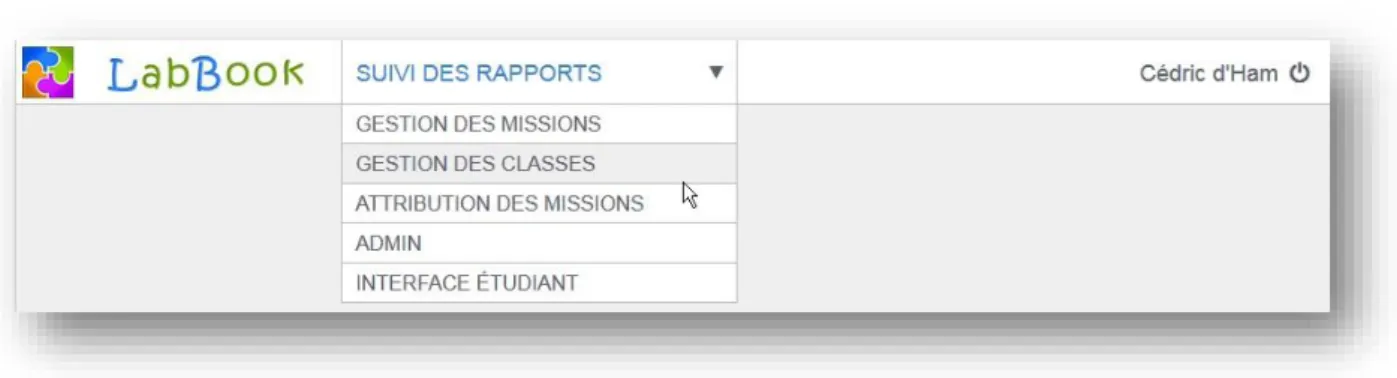 Figure 16 : Bandeau supérieur des pages dédiées aux enseignants (nouvelle interface). 