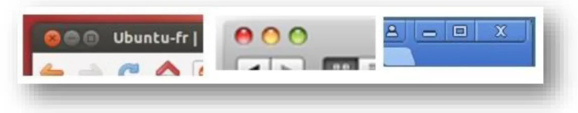 Figure 18 : Types d'icônes selon les systèmes d’exploitation, de gauche à droite : Linux, Apple et Microsoft
