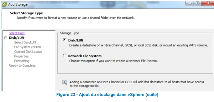 Figure 23 - Ajout du stockage dans vSphere (suite) 