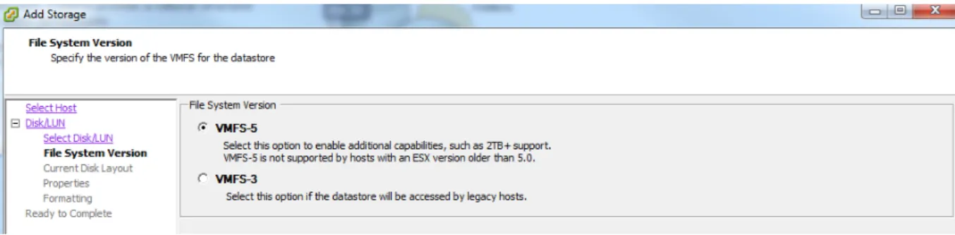 Figure 25 - Ajout du stockage dans vSphere, formatage du datastore 