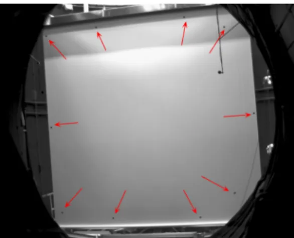 Figure 5 : Ecran muni de ses cibles de calibration tel qu’observé par la caméra. L’effet de la  parallaxe est bien visible 