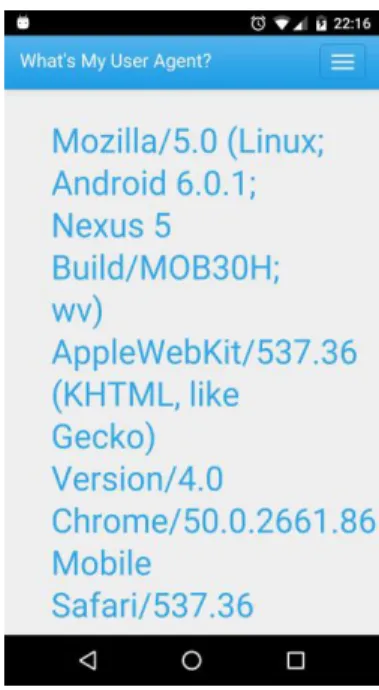 Figure 9 : Capture du site web whatsmyua montrant le User-Agent de Chrome sur un appareil Android 
