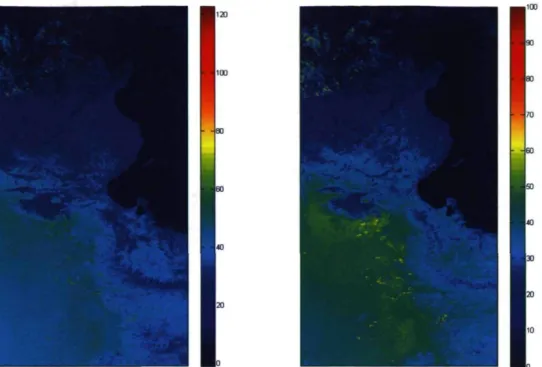 Figure 5.4: Exemple de traitement de l'image du 25 janvier 2003 prise avec la bande rouge  de MODIS-Terra 