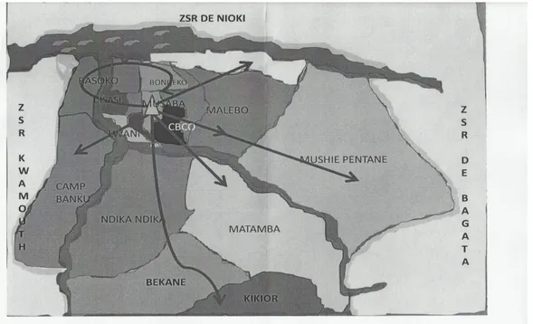 Fig. 1 : carte de la Zone de santé urbano-rurale de Bandundu (4). 
