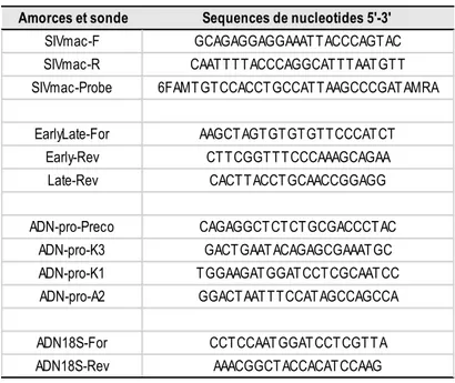 Tableau 2 : Amorces et sondes utilisées pour les qPCR 